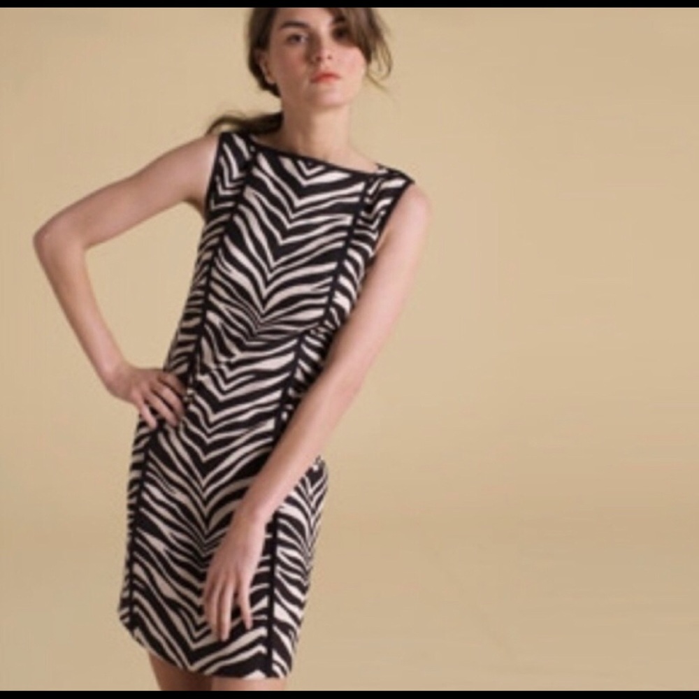 J. Crew Linen Zebra Shift Dress Black & White 12